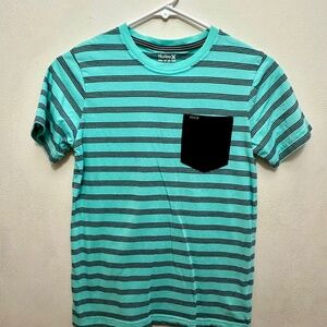 Hurley Boy's Stripped T Shirt with Navy Pocket (Size M)